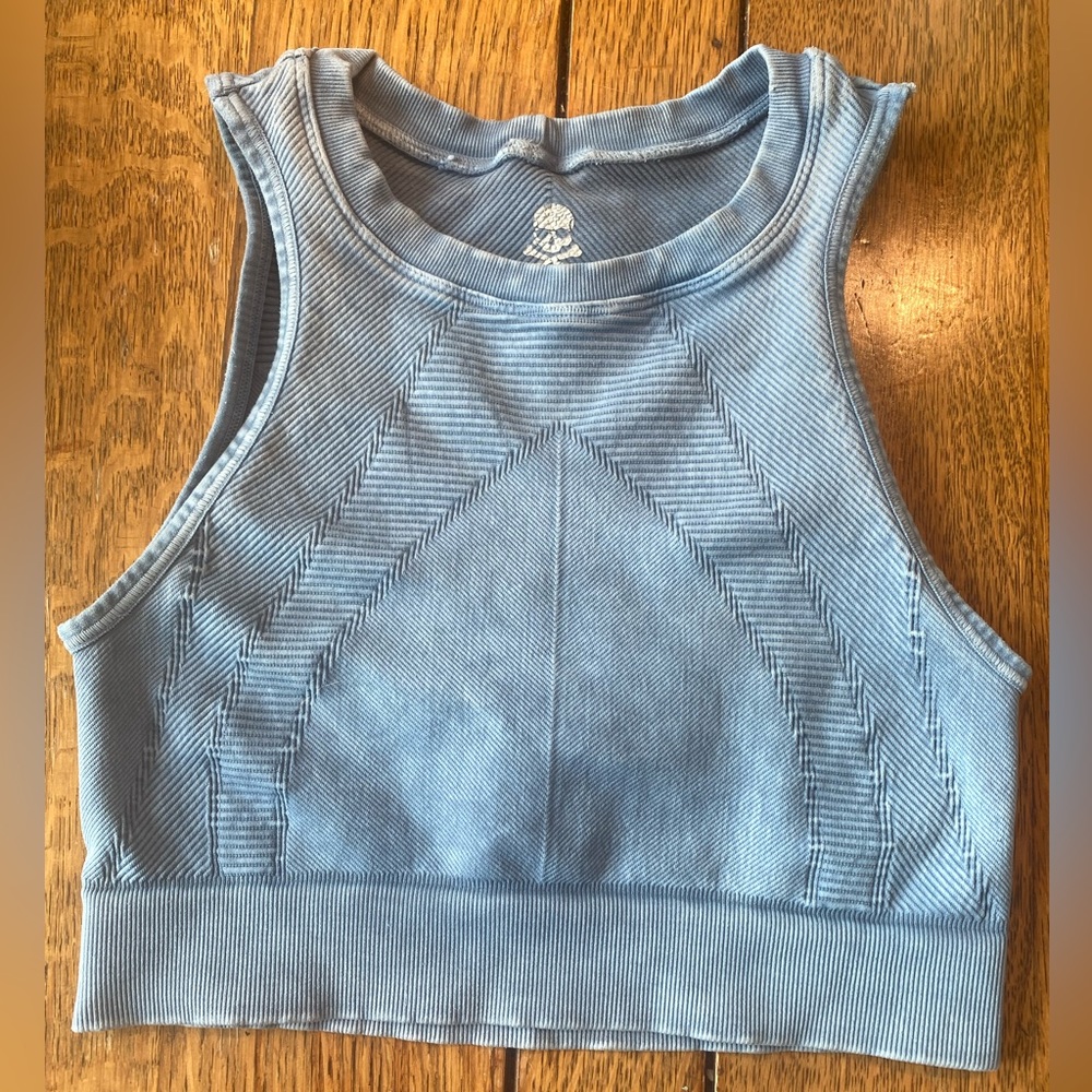 NUX x SoulCycle one by one crop seamless sports bra denim mineral wash color